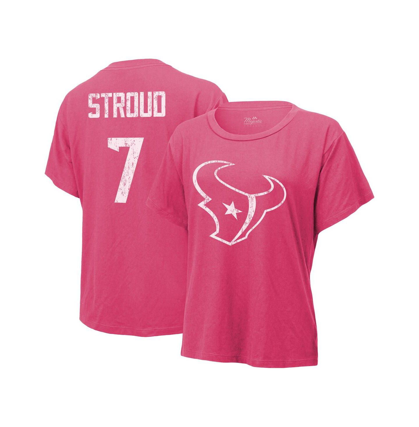 Женская футболка Majestic Threads C.J. Stroud Pink Distressed Houston Texans Name and Number — фото 1
