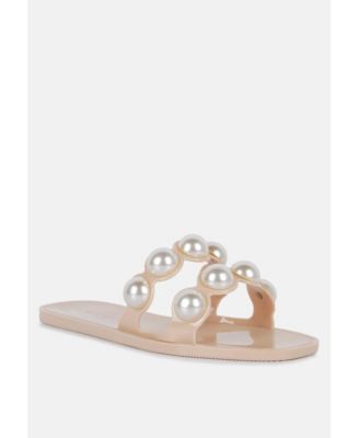 Womens Pearla Faux Pearl Detail Jelly Flats