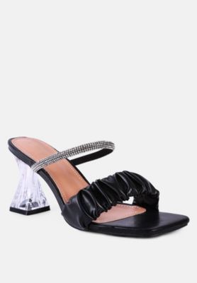 Womens Date Look Clear Heel Rhinestone Sandals