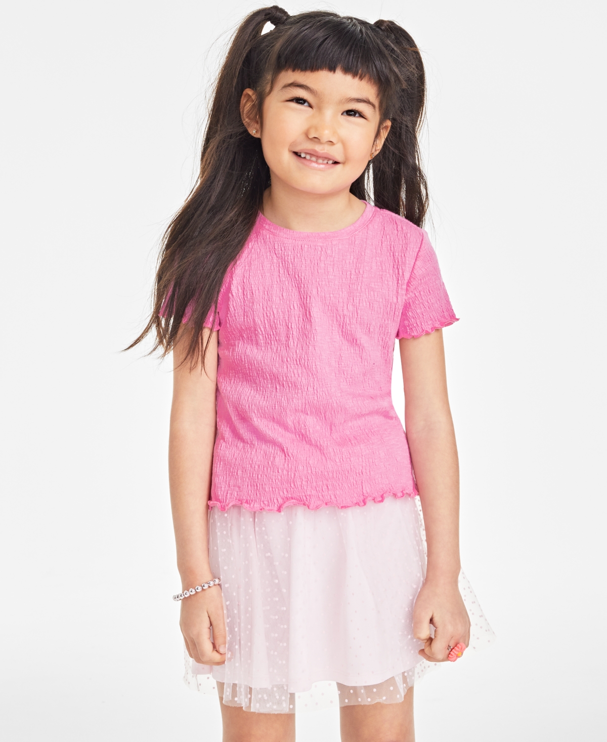 Shop Epic Threads Little Girls Solid-color Textured T-shirt, Created For Macy's In Juicy Pink
