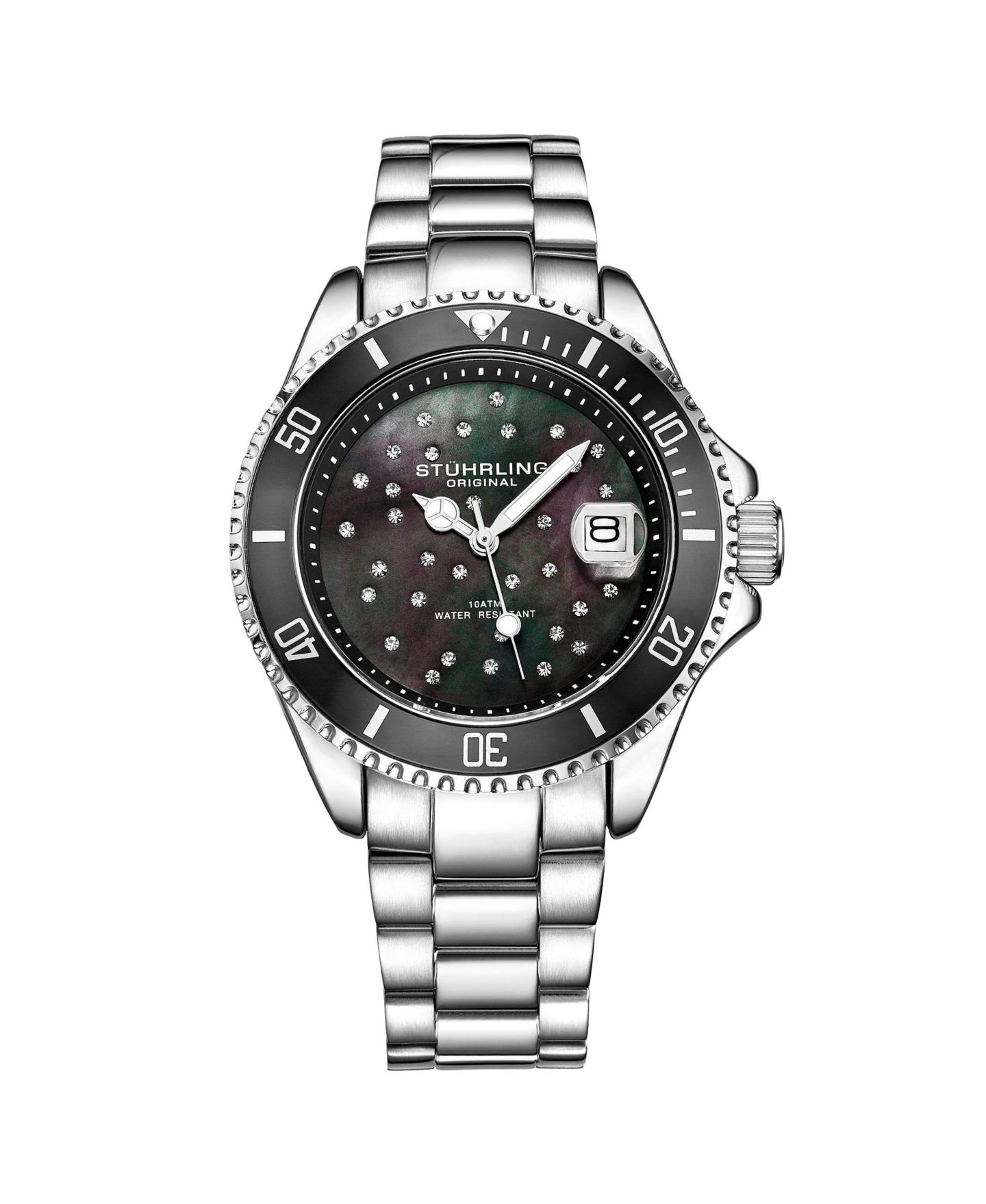 Женские часы Stuhrling StarSea 3977 Fashion Watch - Quartz Movement, 39mm Case, MOP Dial with Crystal Accents, 100M Water Resistance, цвет: Чёрный — фото 1