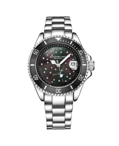 Женские часы Stuhrling StarSea 3977 Fashion Watch - Quartz Movement, 39mm Case, MOP Dial with Crystal Accents, 100M Water Resistance, цвет: Чёрный