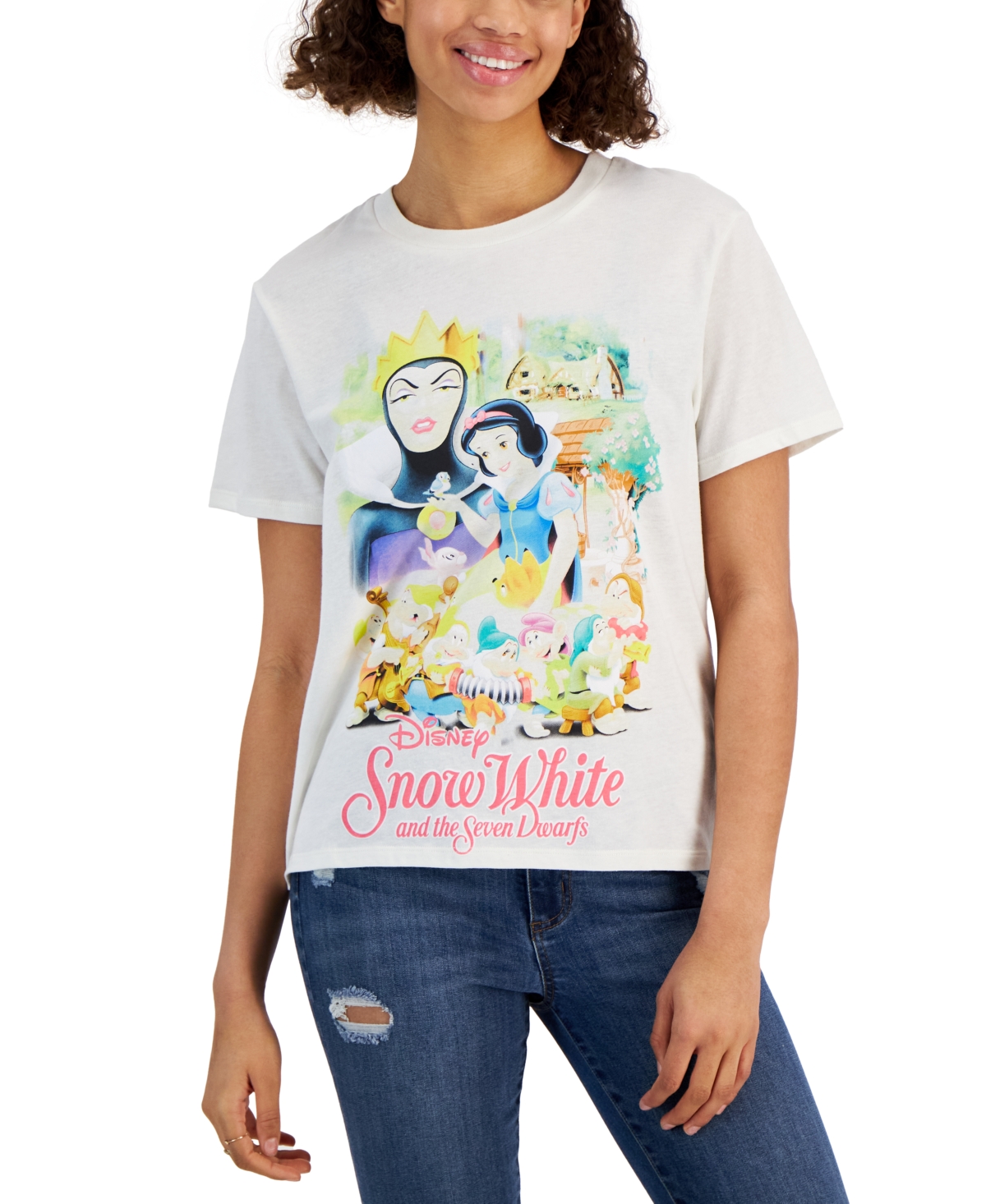 Disney Juniors' Snow White Graphic-print Short-sleeve Tee In Egret