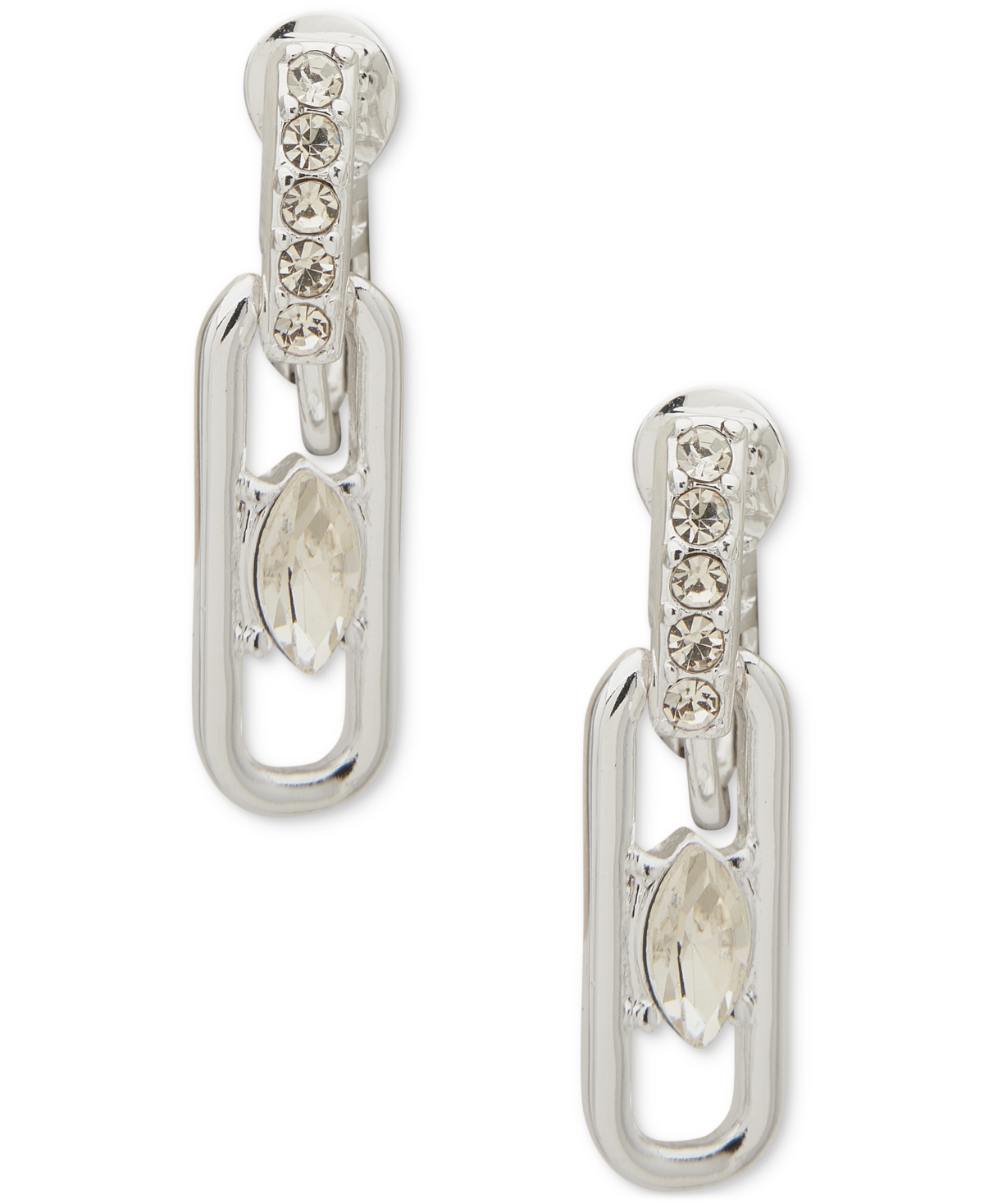 Shop Anne Klein Silver-tone Crystal Navette Linear Clip Earrings