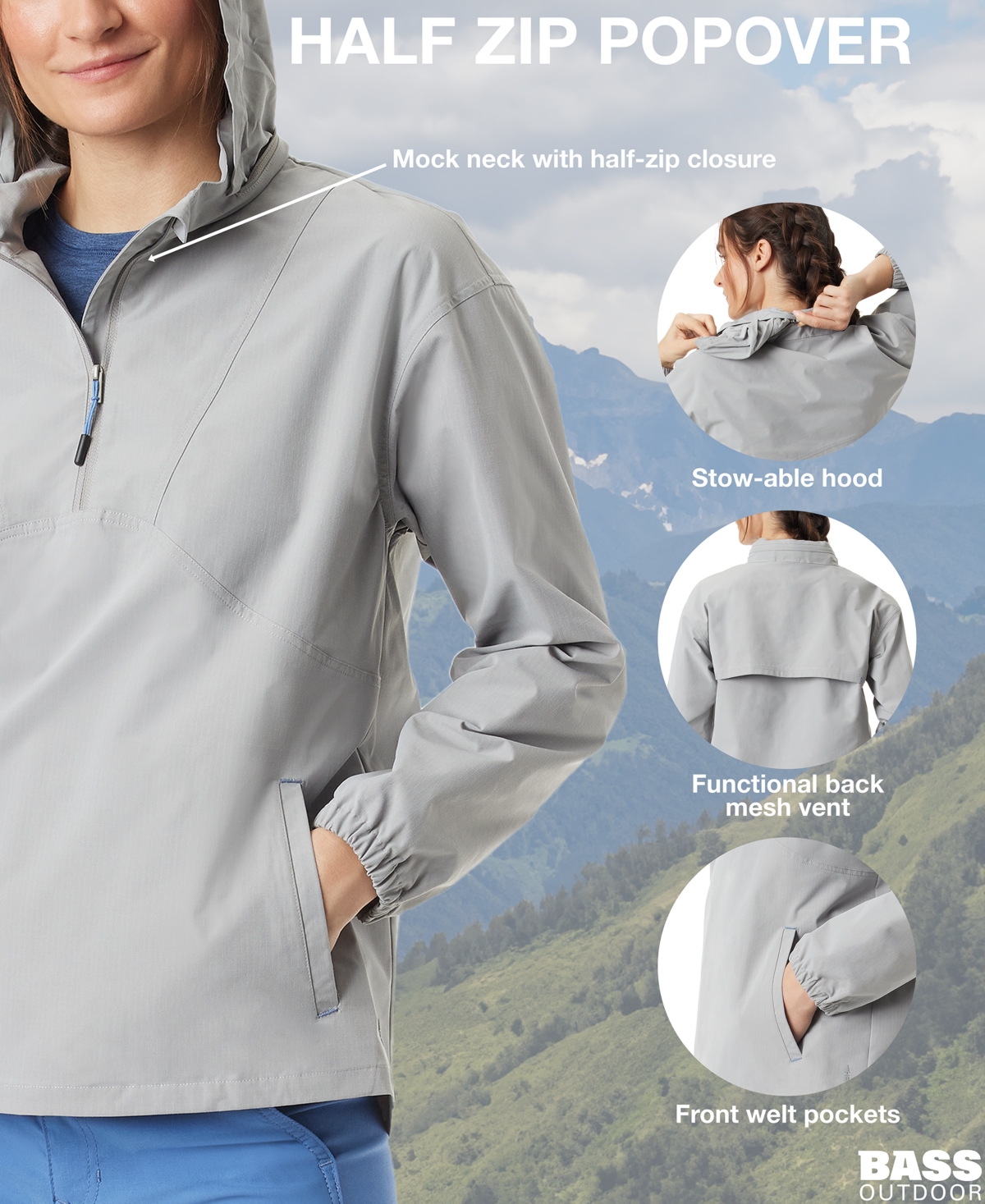 Bass Outdoor Women's Ripstop Stow-able Half-Zip Jacket