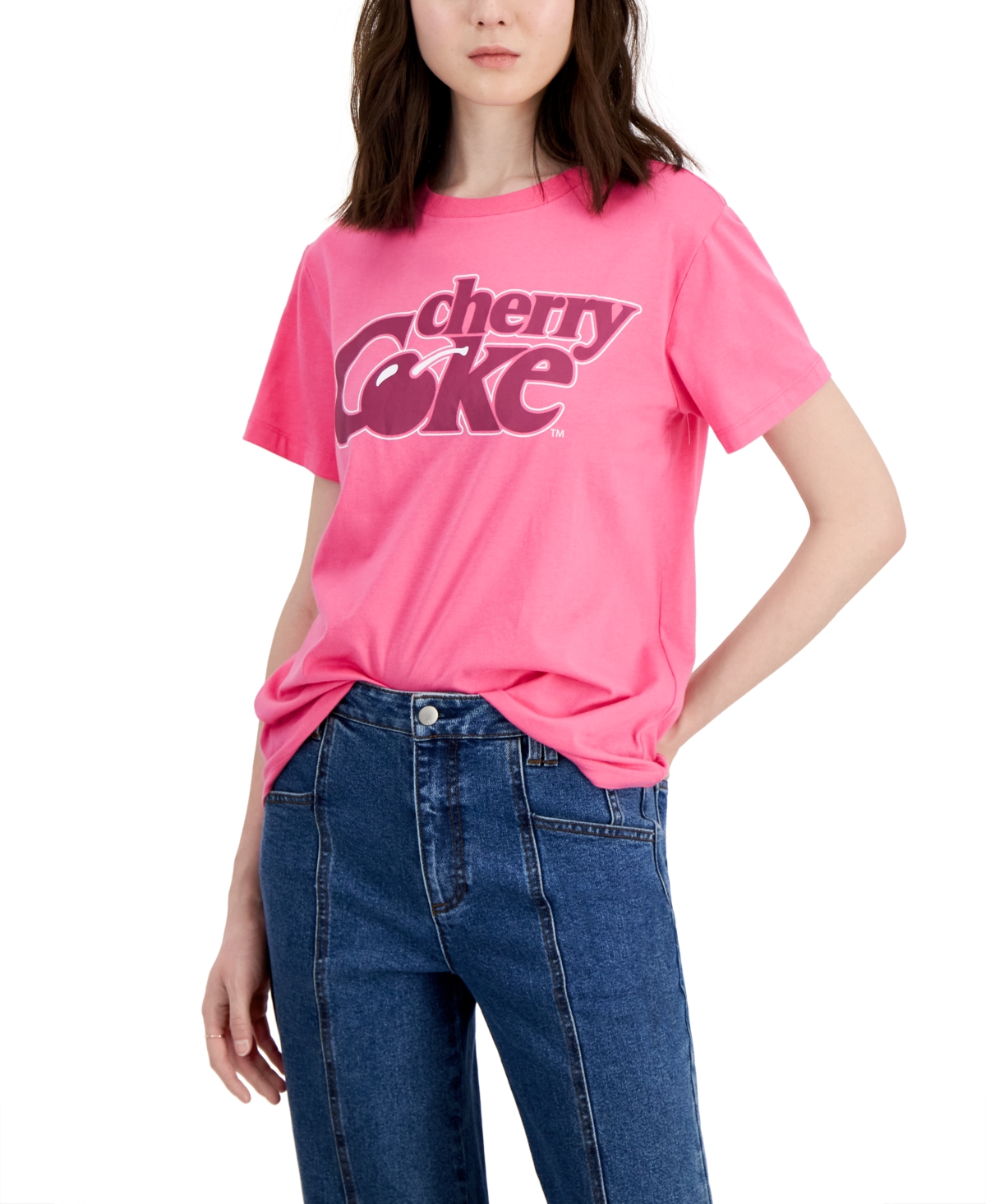 Shop Grayson Threads, The Label Juniors' Cotton Cherry Coke Crewneck Tee In Hot Pink