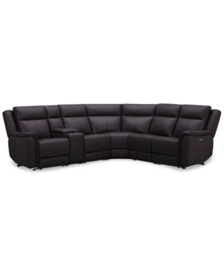 Addyson 117" 6-Pc. Leather Sectional with 3 Zero Gravity Recliners with Power Headrests & 1 Console