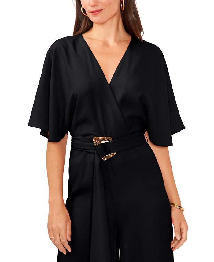 V Neck Tie Waist Wide Leg Jumpsuit