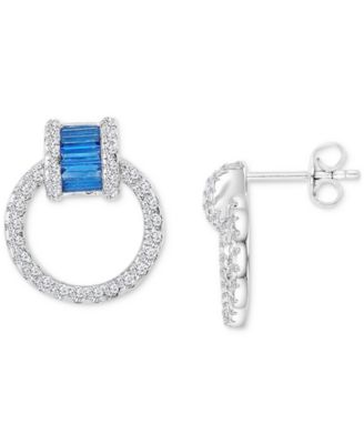 Macy's - Lab-Grown Blue Spinel (1 ct. t.w.) & Cubic Zirconia Doorknocker Drop Earrings in Sterling Silver