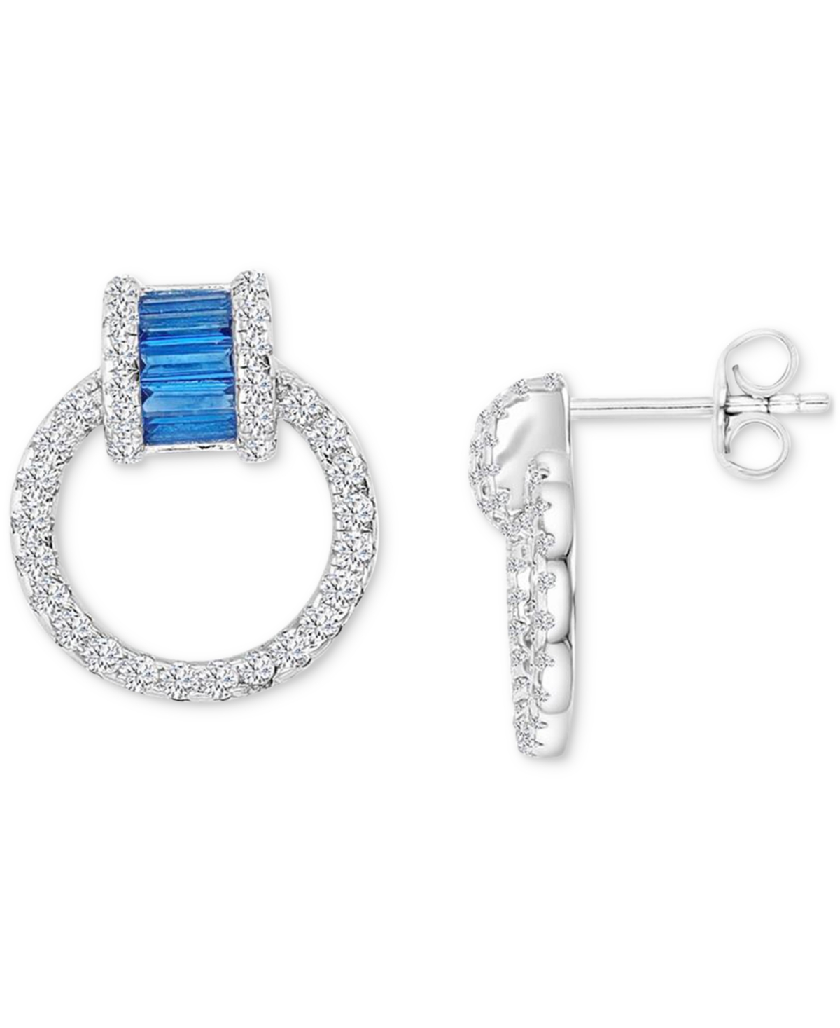 Shop Macy's Lab-grown Blue Spinel (1 Ct. T.w.) & Cubic Zirconia Doorknocker Drop Earrings In Sterling Silver