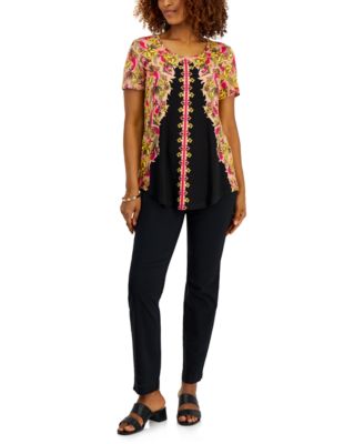 Jm Collection Womens Oaklyn Top Cambridge Woven Pull On Pants Created For Macys In Lovely Bark
