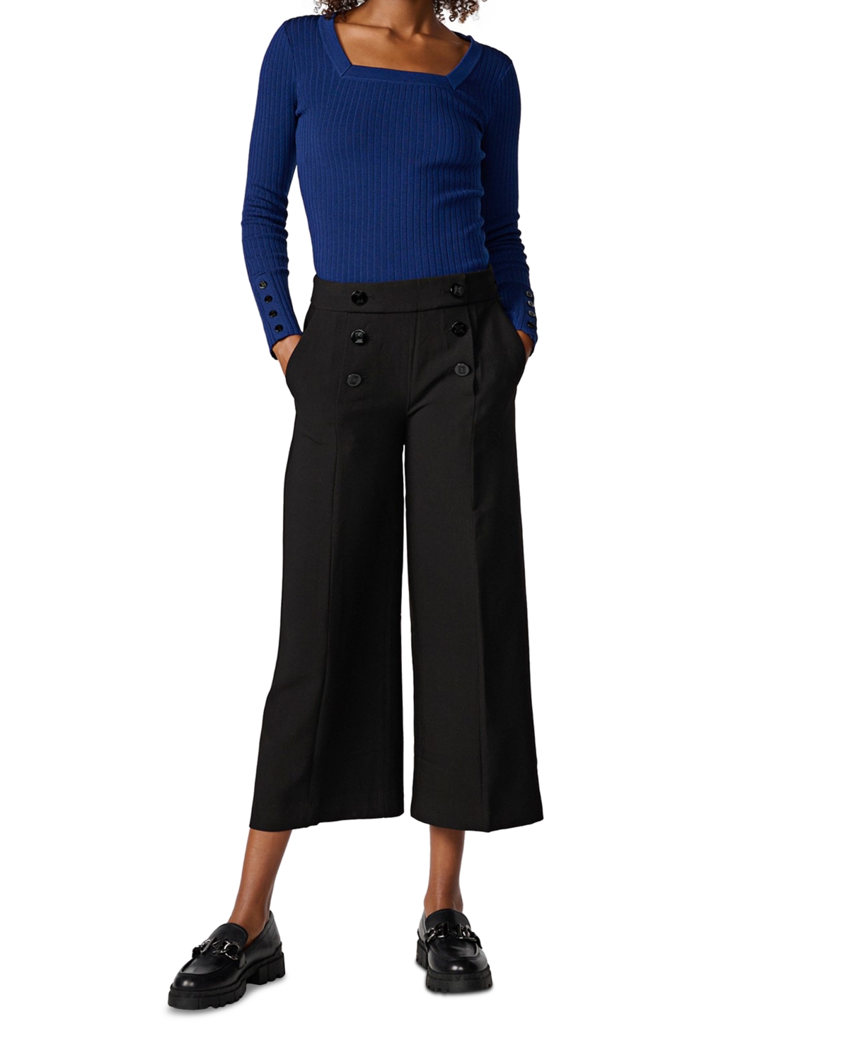 Karl Lagerfeld Women's Button-front Cropped Wide-leg Pants In Black
