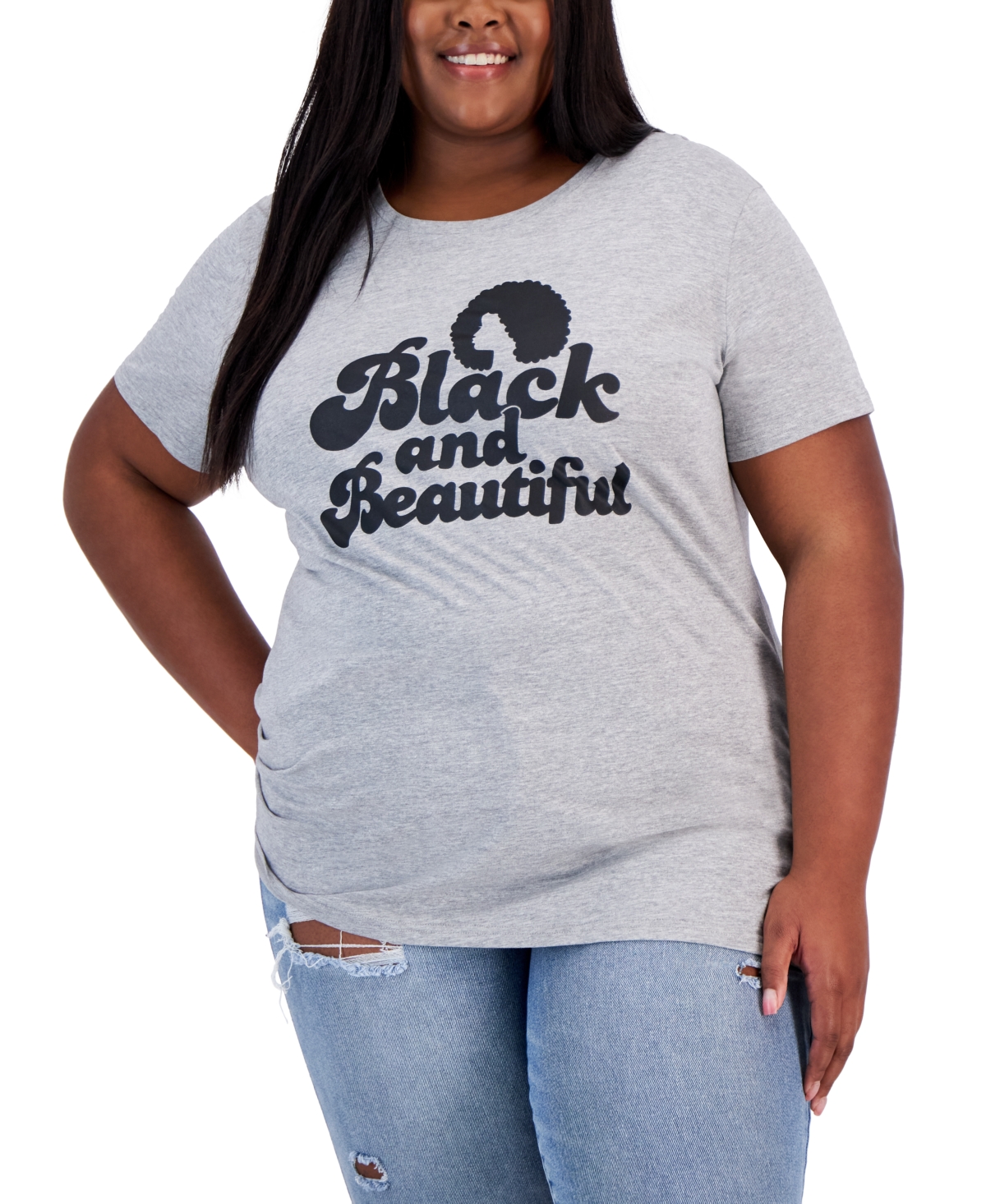Shop Air Waves Trendy Plus Size Black Beautiful Graphic T-shirt In Gray