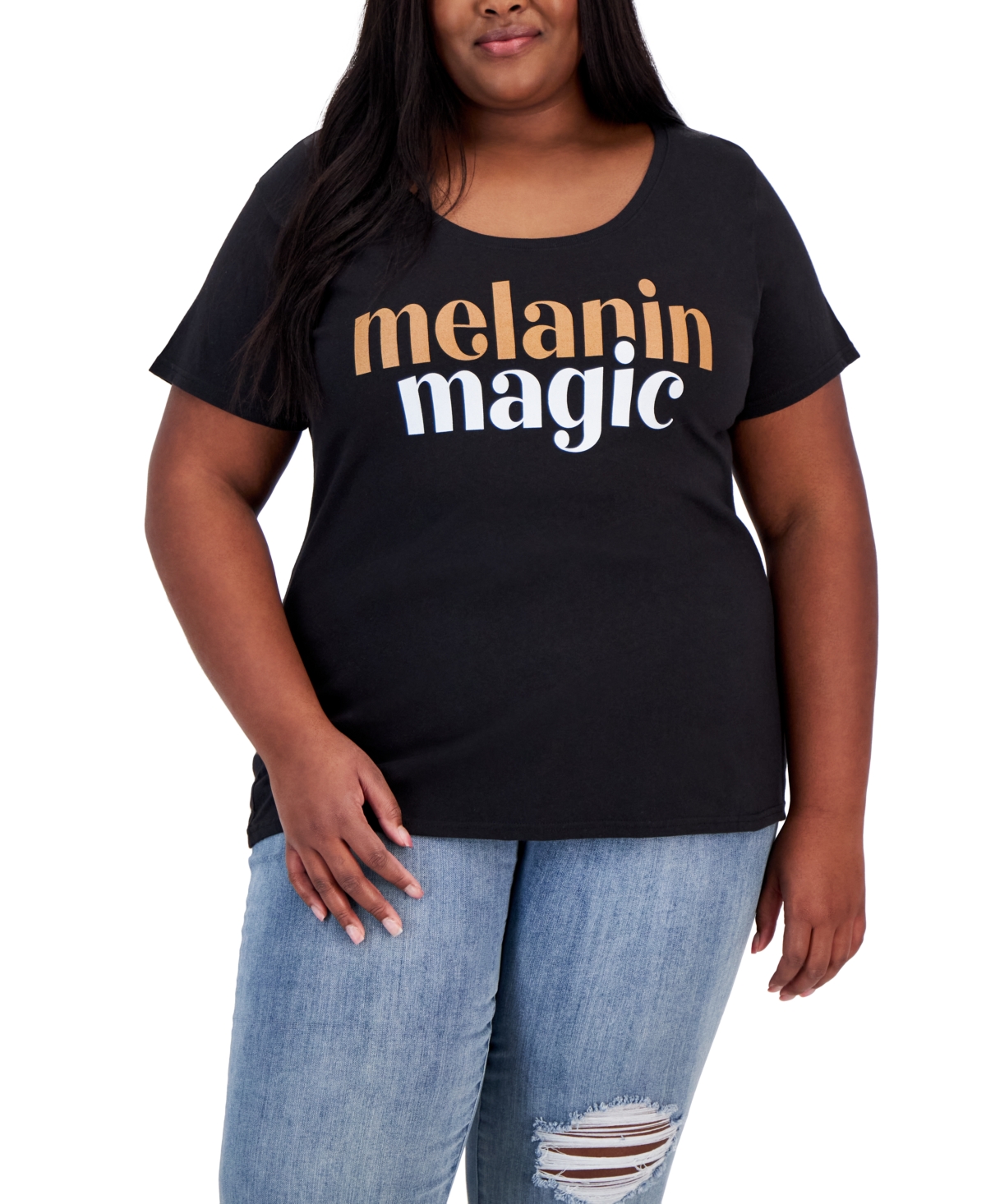 Shop Air Waves Trendy Plus Size Melanin Magic Graphic T-shirt In Black