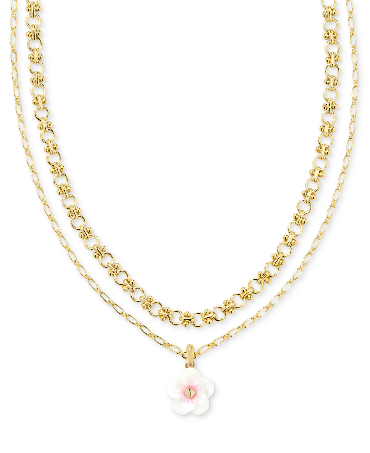 Shop Kendra Scott 14k Gold-plated Color Flower Layered Pendant Necklace, 16" + 3" Extender In Iridescent Pink White Mix