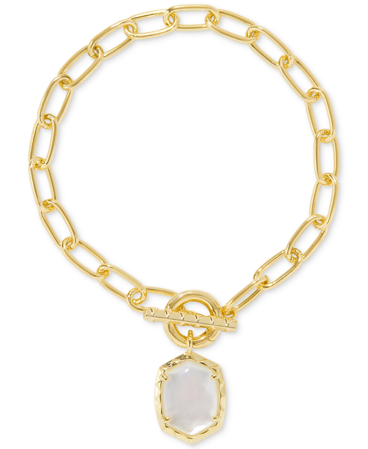Shop Kendra Scott 14k Gold-plated Removable Stone Charm Link Bracelet In Ivory Mother Of Pearl