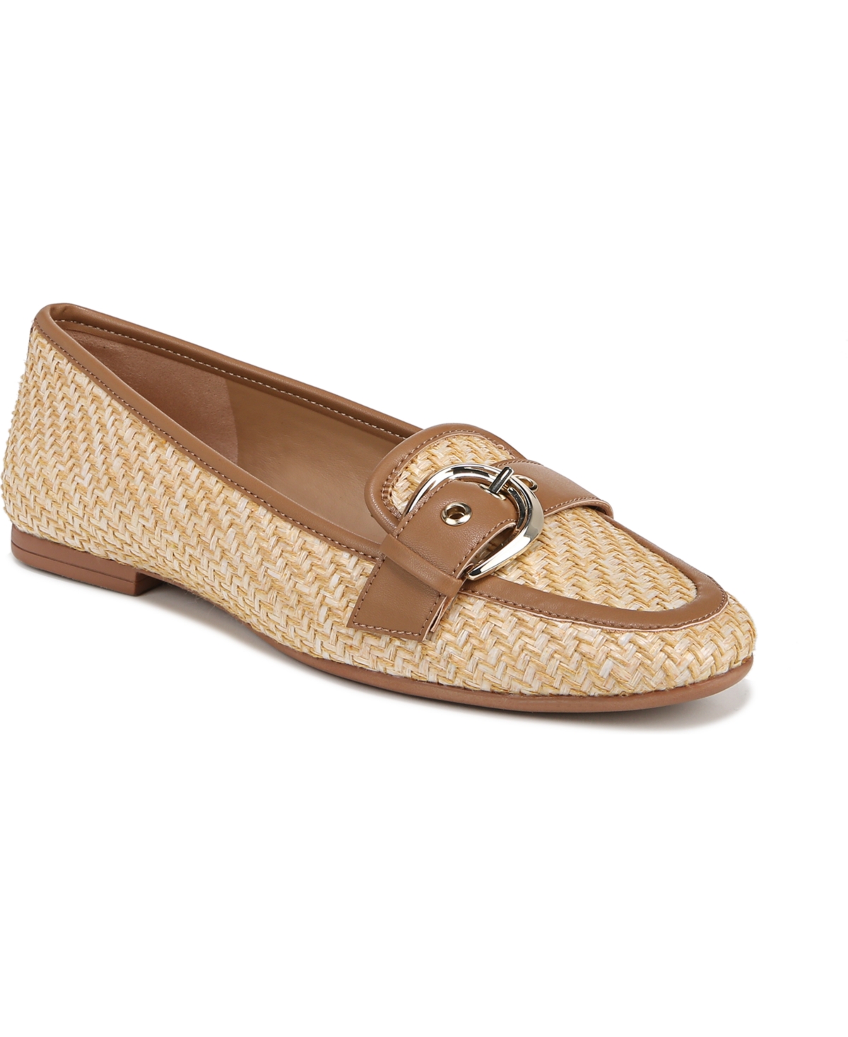 Naturalizer Lola 2 Slip-on Buckle Flats In Warm Tan Woven Straw