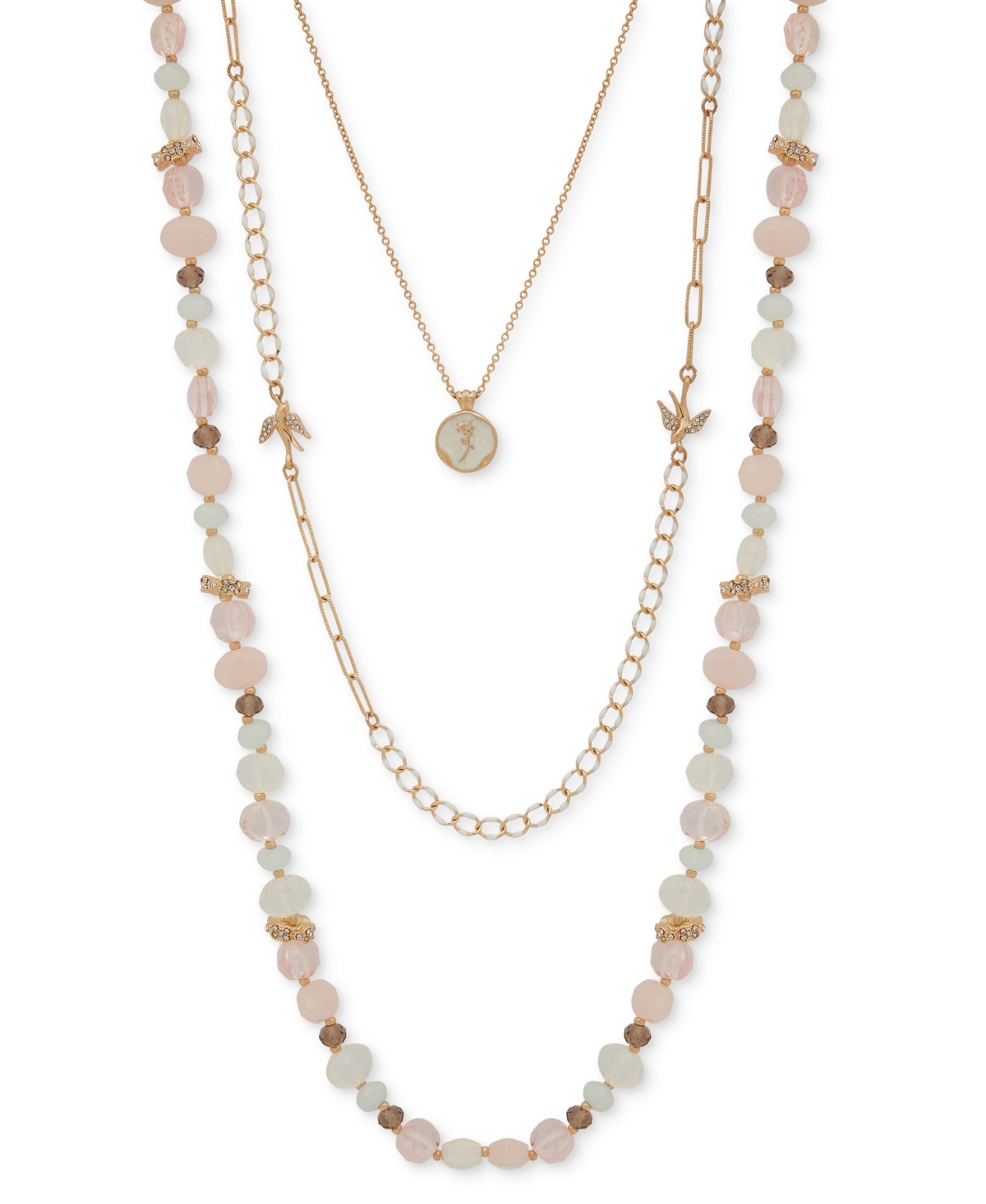 Gold-Tone Bead & Framed Flower Layered Necklace, 16" + 3" extender - Blush