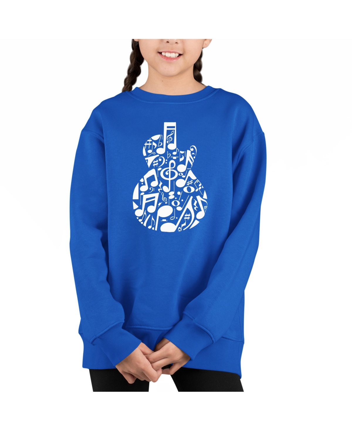 Music Notes Guitar - Big Girl's Word Art Crewneck Sweatshirt