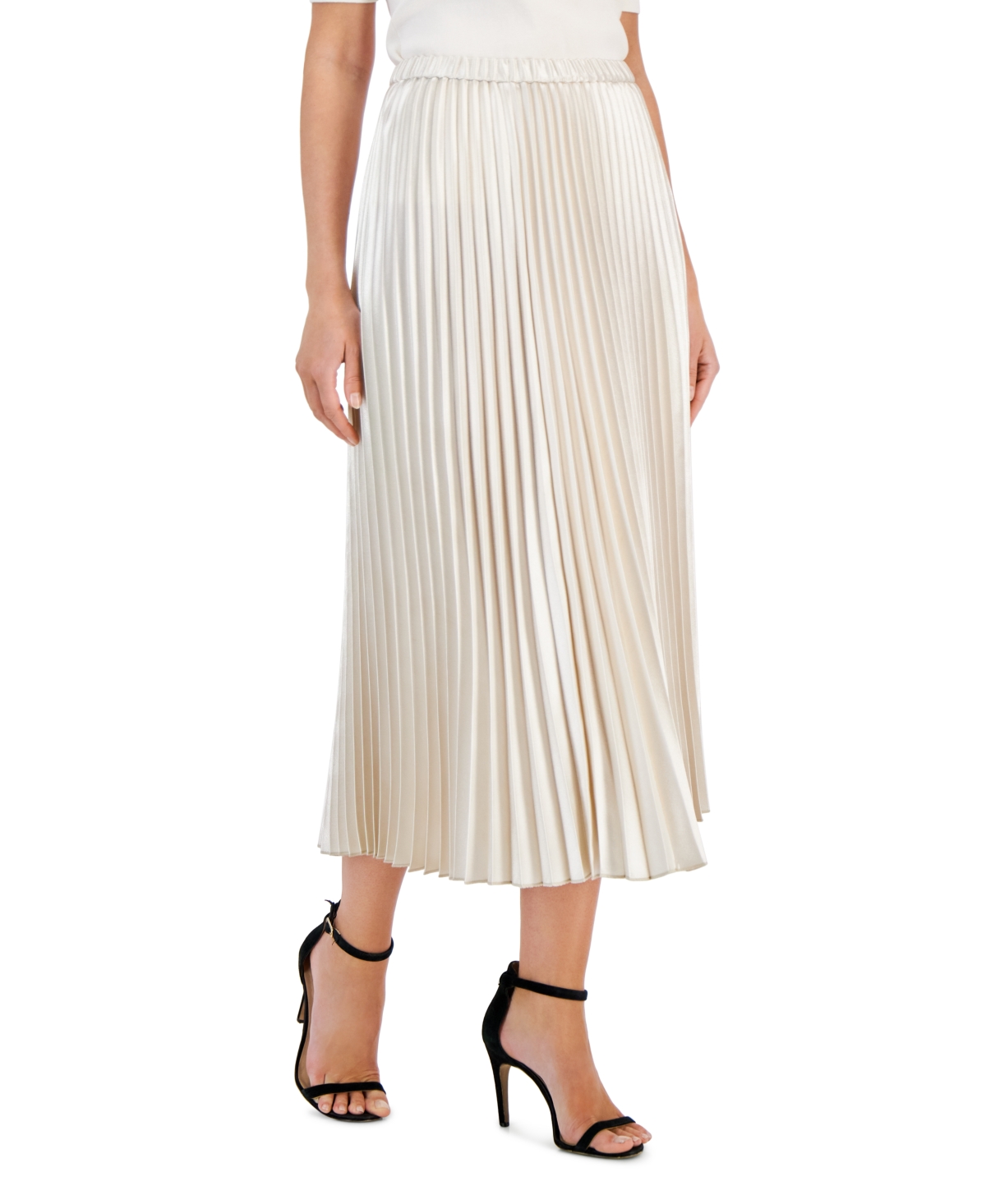 Shop Anne Klein Women's Pleated Pull-on Midi Skirt In Anne White