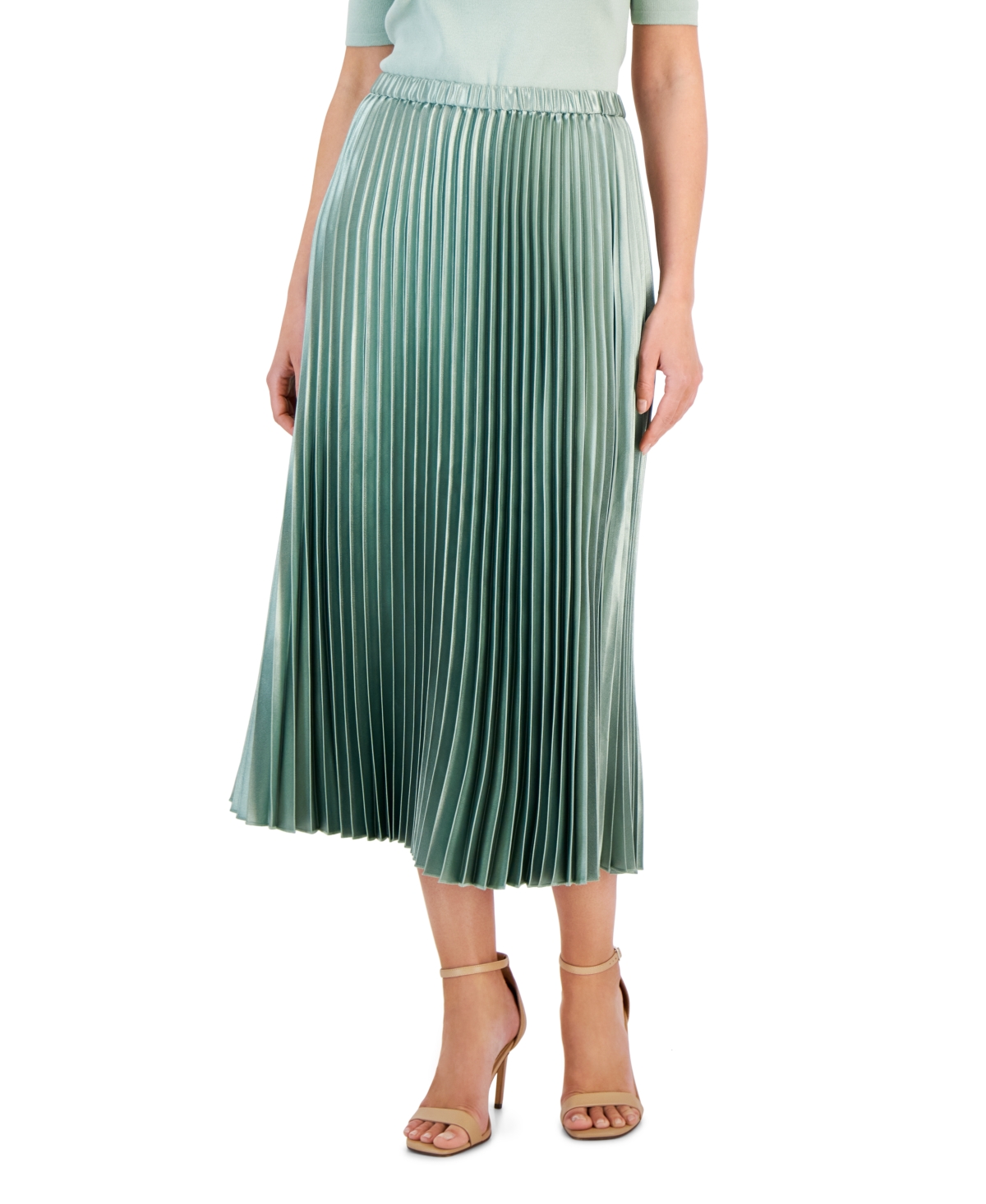 Shop Anne Klein Women's Pleated Pull-on Midi Skirt In Jade Stone