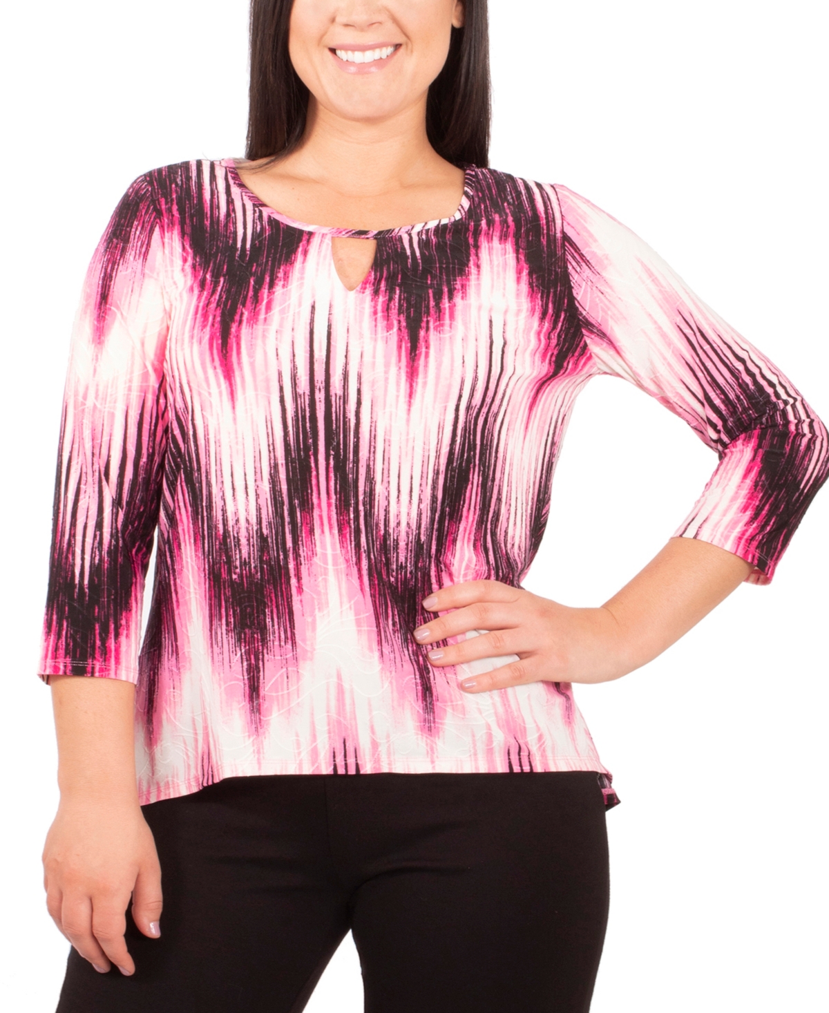 Ny Collection Plus Size 3/4 Sleeve Hi Lo Hem Top In Pink Ligia