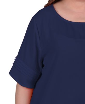 Plus Size Short Sleeve Crepe Top With Chiffon Yoke