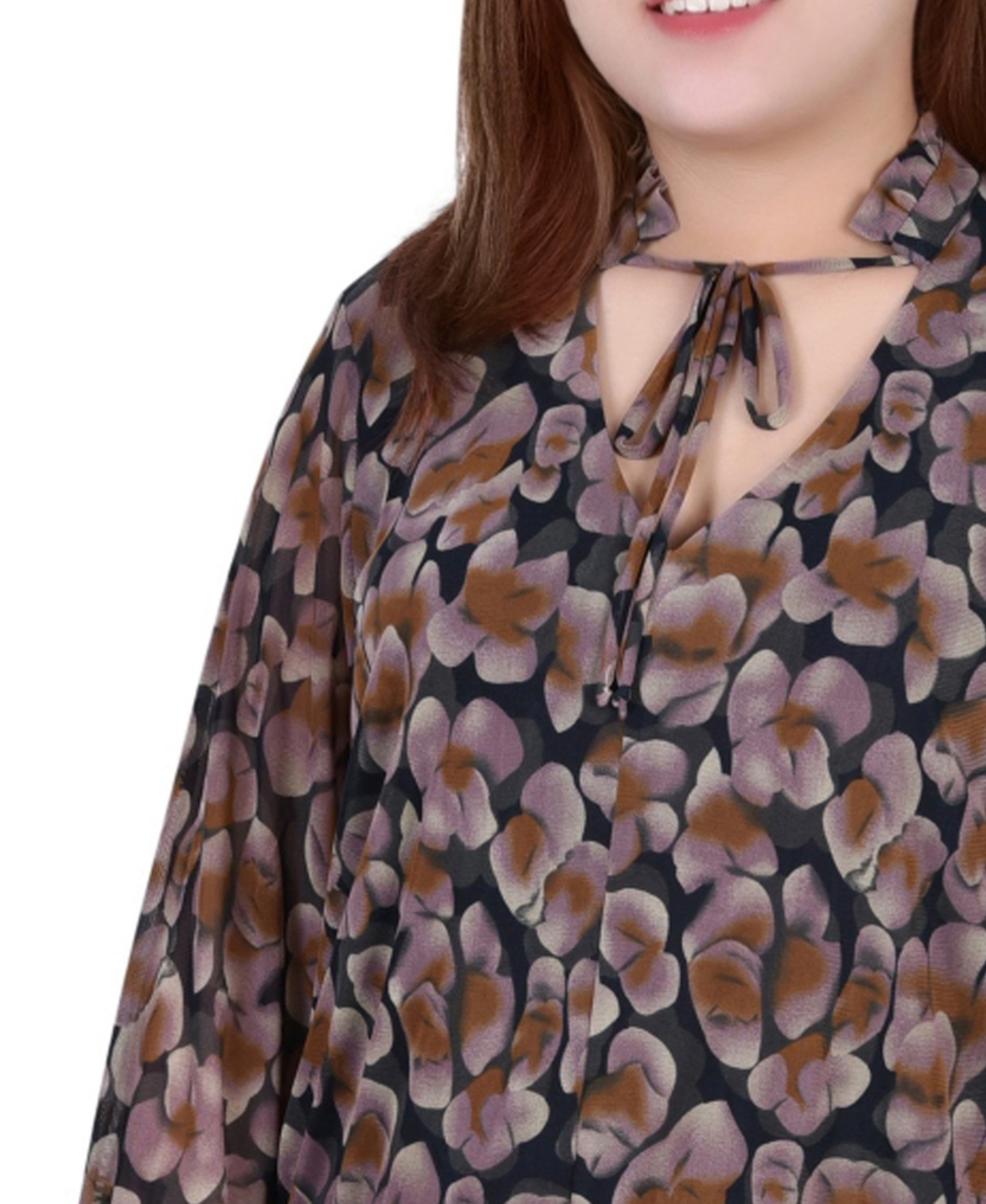 Ny Collection Plus Size Long Sleeve Tie Front Mesh Blouse