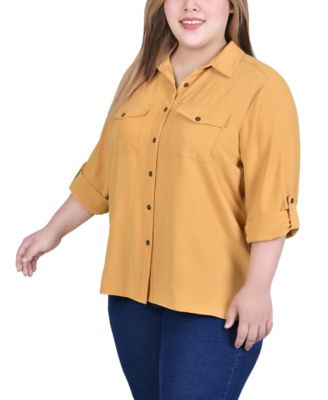 Plus Size Long Sleeve Roll Tab Blouse