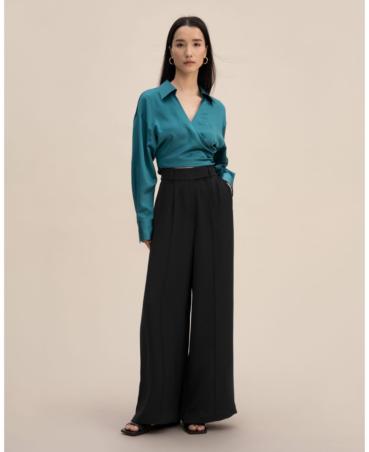Женская блузка LILYSILK Pure Silk Blouse Wrapover Cropped Shirt, цвет: Синий — фото 3