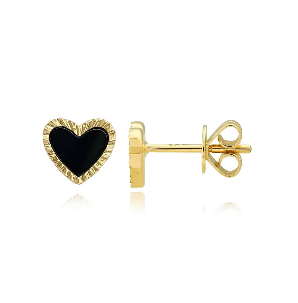 Medium Fluted Outline Stone Heart Studs Earrings - Gold