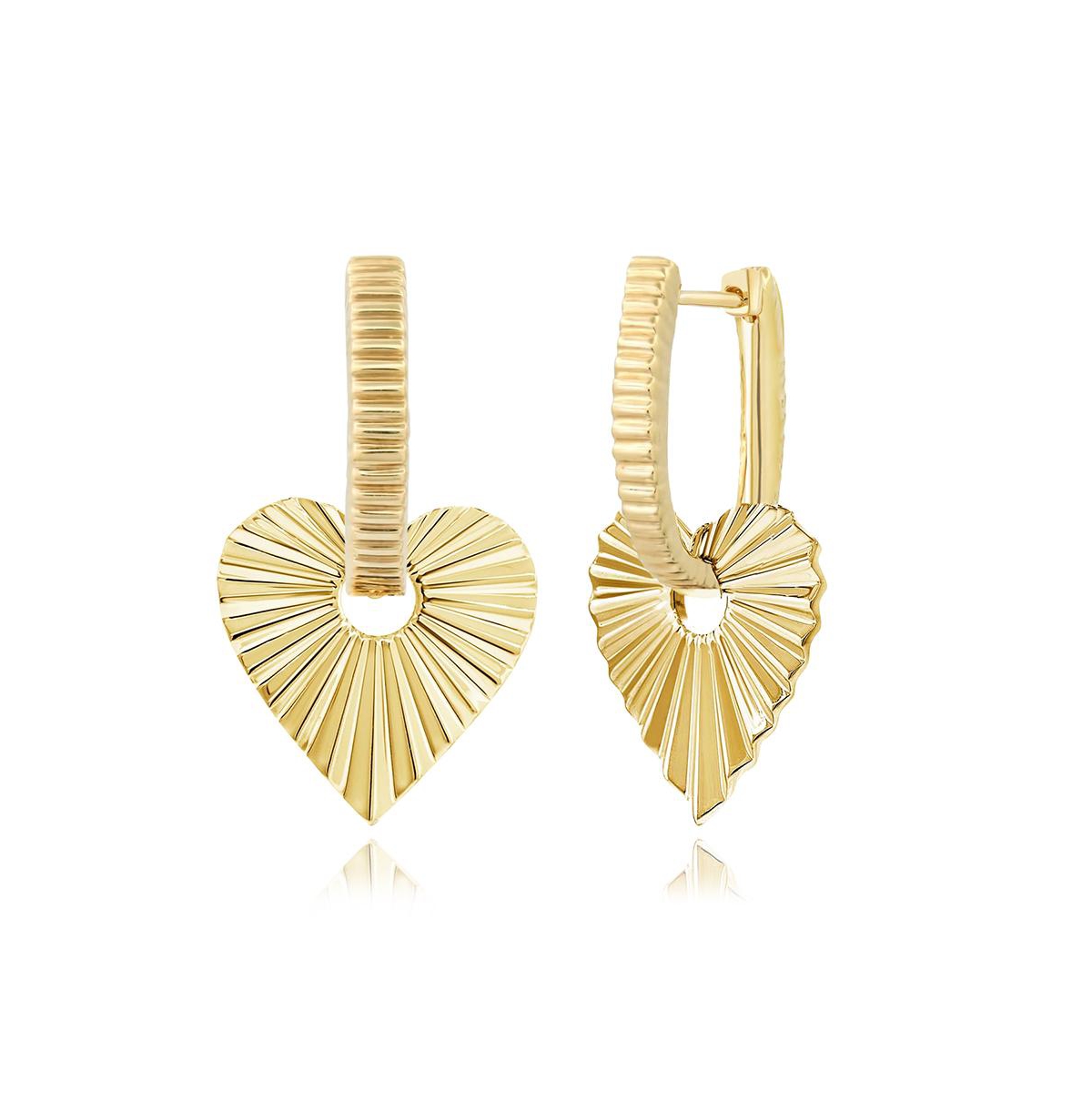 Danglig Fluted Heart Earrings - Gold