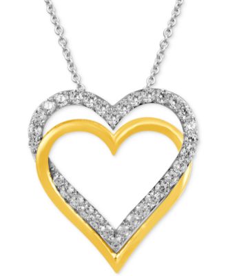 Macy's - Diamond Double Heart Pendant Necklace (1 ct. t.w.) in Sterling Silver & 14k Gold-Plate, 16" + 2" extender