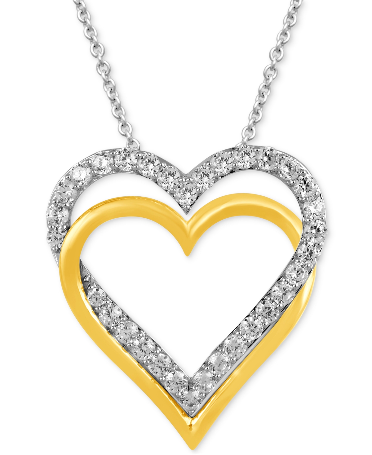 Shop Macy's Diamond Double Heart Pendant Necklace (1 Ct. T.w.) In Sterling Silver & 14k Gold-plate, 16" + 2" Ext In Sterling Silver  Gold-plate