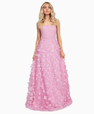 Dear Moon - Juniors' Butterfly Flower Applique Strapless Gown
