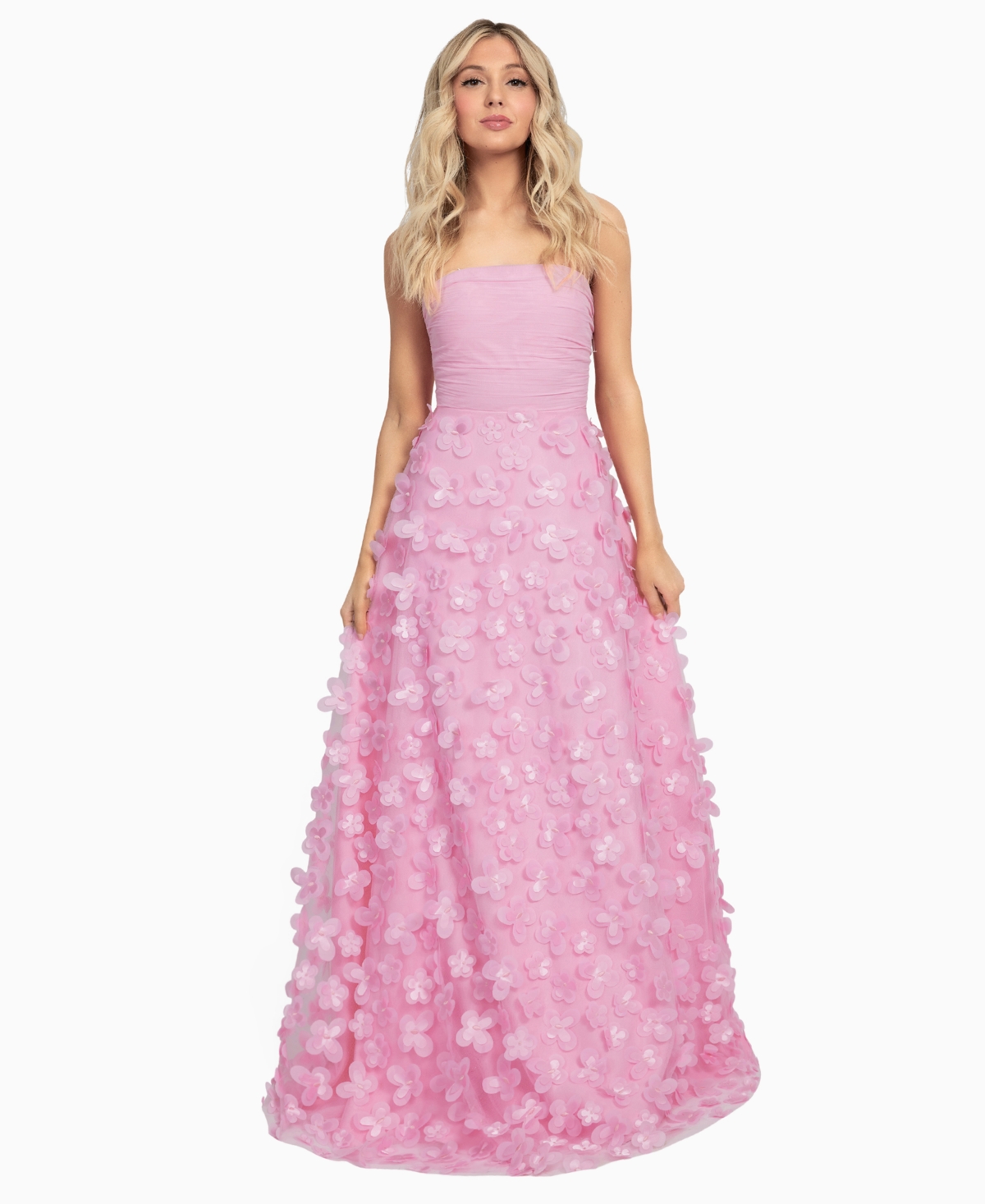 Shop Dear Moon Juniors' Butterfly Flower Applique Strapless Gown In Light Pink