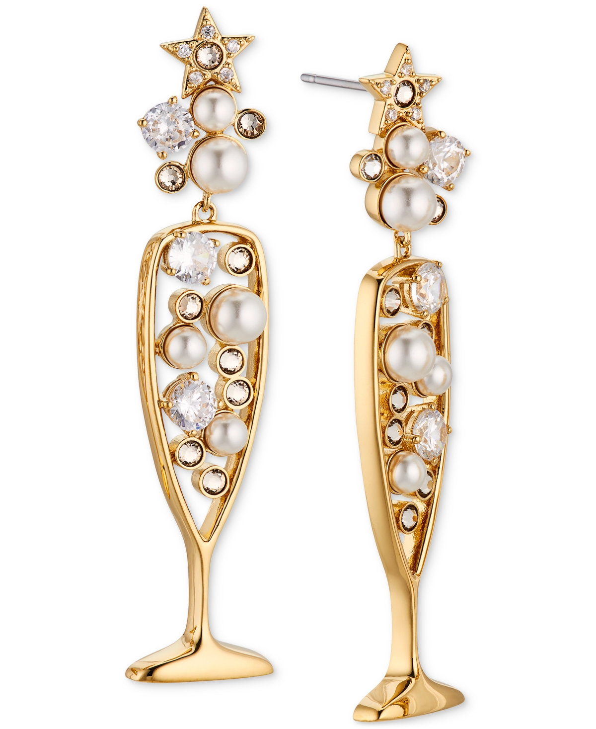 Ajoa By Nadri Crystal & Imitation Pearl Champagne Drop Earrings In Gold