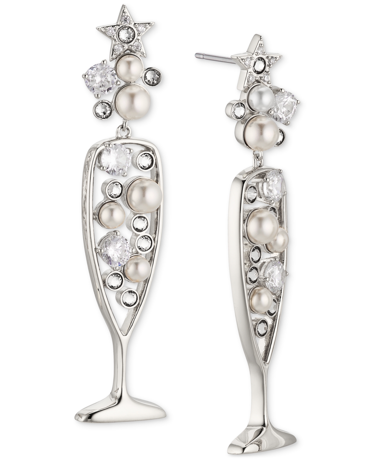 Ajoa By Nadri Crystal & Imitation Pearl Champagne Drop Earrings In Silver