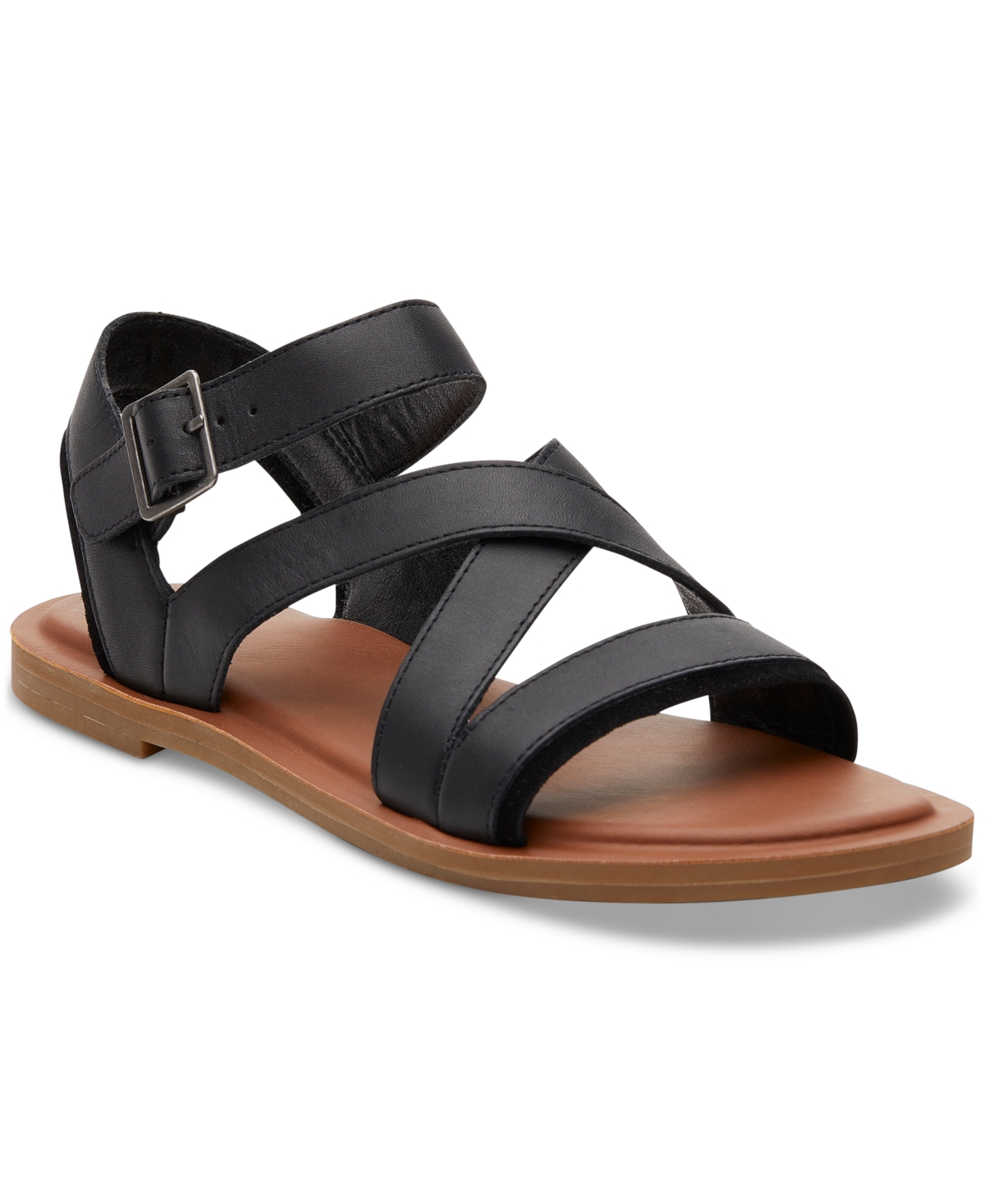 Shop Toms Women's Sloane Strappy Side-buckle Flat Sandals In Black Leather