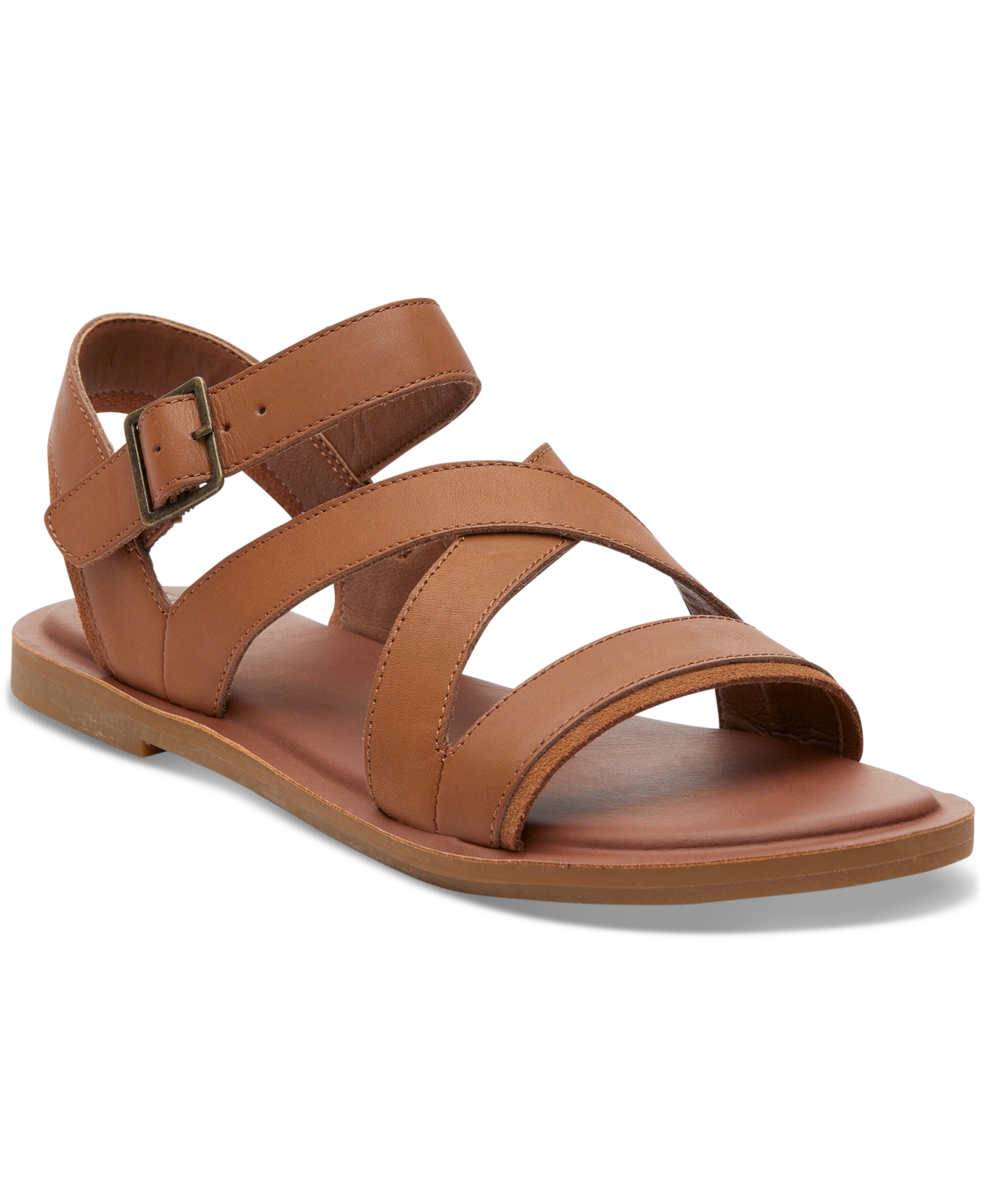 Shop Toms Women's Sloane Strappy Side-buckle Flat Sandals In Tan Leather