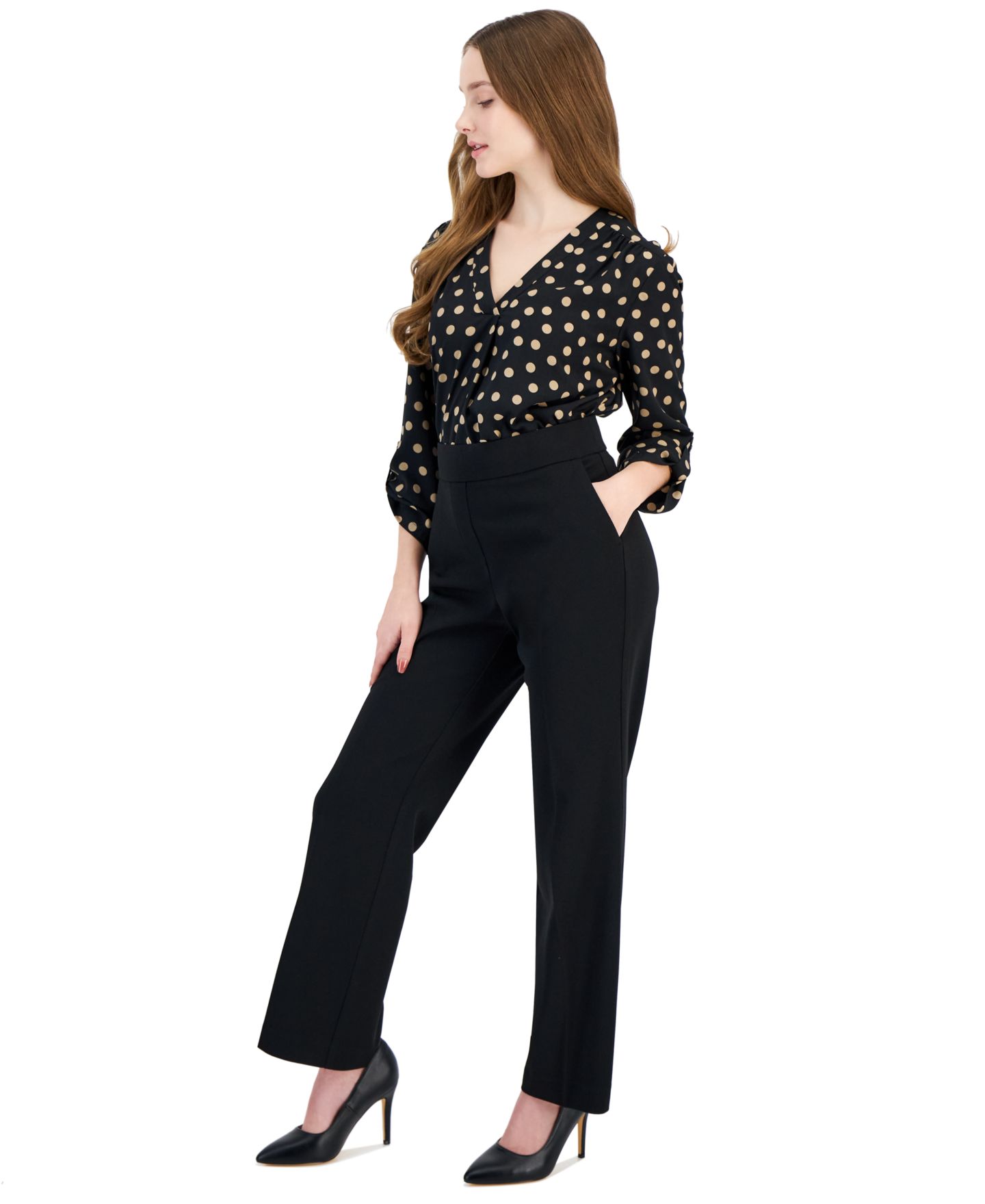 Женские брюки Anne Klein Essentials AK Anne Klein Plus Size Pull-On Mid-Rise Straight-Leg, цвет: Чёрный — фото 4