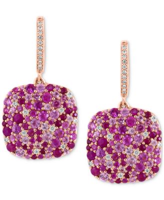 EFFY&reg; Multi-Gemstone (4-5/8 ct. t.w.) & Diamond (1/10 ct. t.w.) Dangle Cluster Hoop Earrings in Gold-Plated Silver