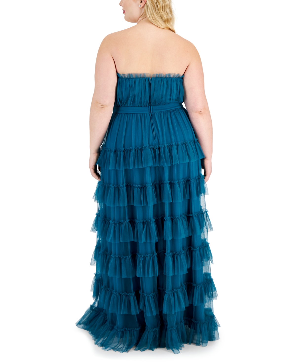 Shop City Studios Trendy Plus Size Tiered Ruffled Mesh Ball Gown In Teal
