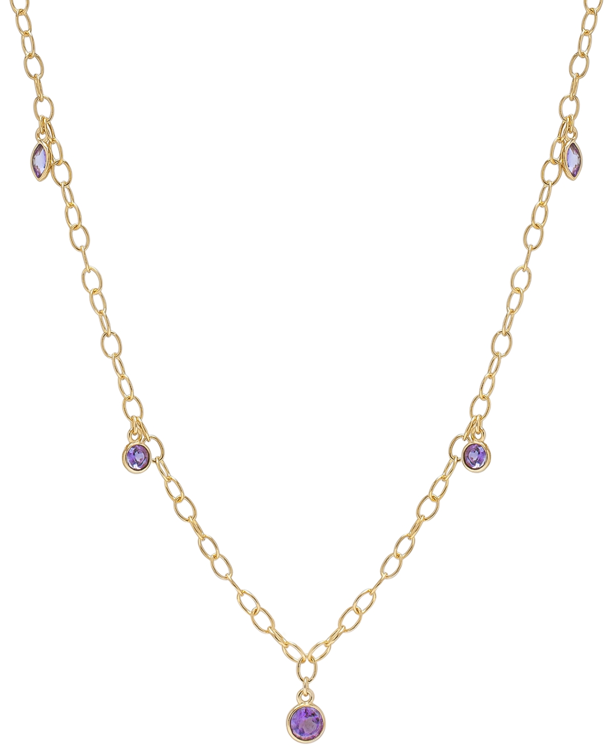Macy's Amethyst Bezel Dangle Collar Necklace (3/4 Ct. T.w.) In 14k Gold-plated Silver, 16" + 2" Extender