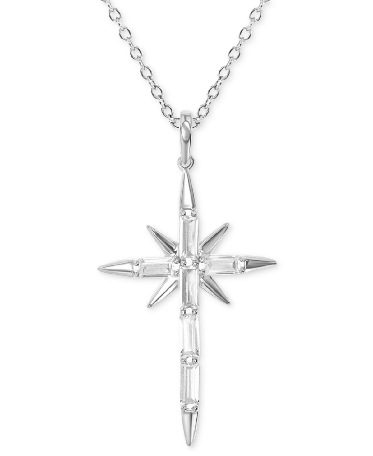 Cubic Zirconia Baguette Star Cross 18" Pendant Necklace - Gold