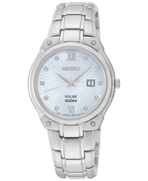Seiko Women's Solar Diamond Accent Stainless Steel Bracelet Watch 30mm SUT213