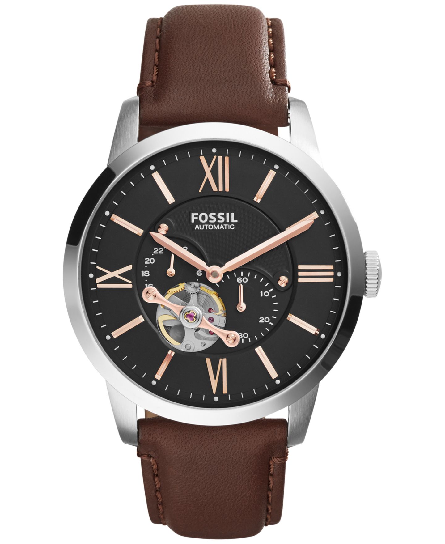 Мужские часы Fossil Automatic Townsman Brown Leather Strap Watch 44mm ME3061 — фото 1