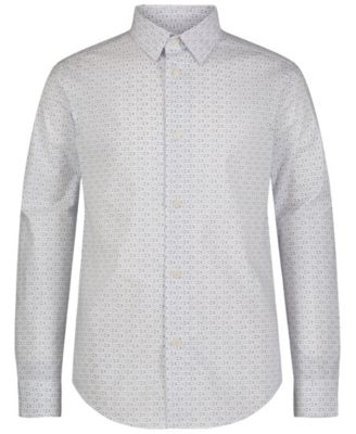Big Boys Long Sleeve Stretch CK Glyph Print Dress Shirt