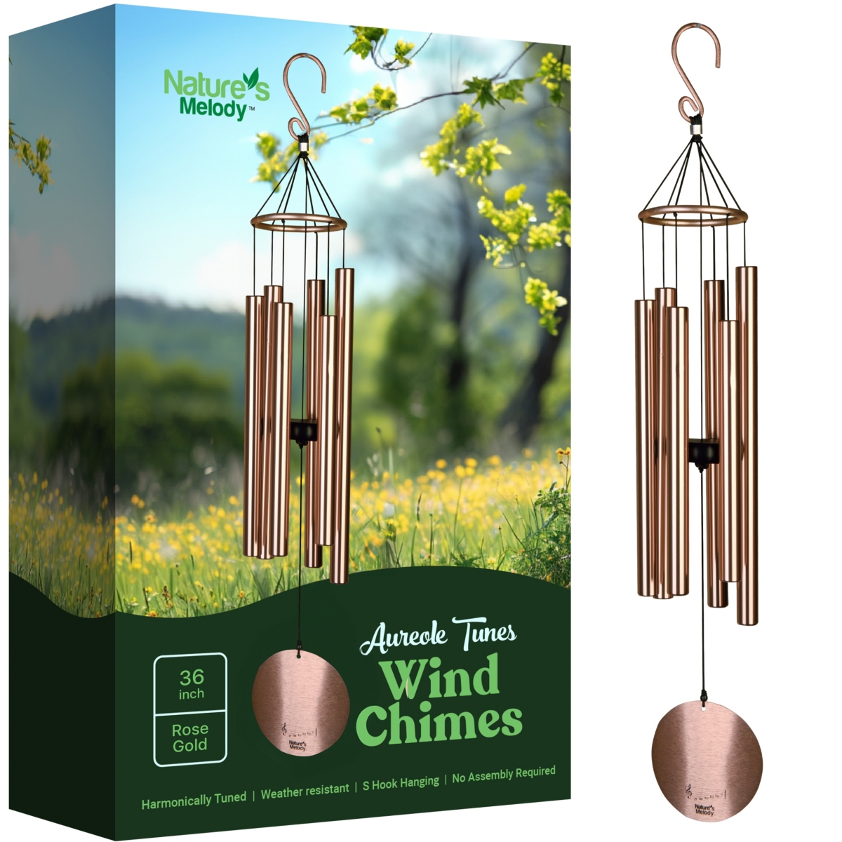 Nature's Melody Aureole Tunes Wind Chimes - 6-Tube Outdoor Wind chime, E Pentatonic Scale - Inch