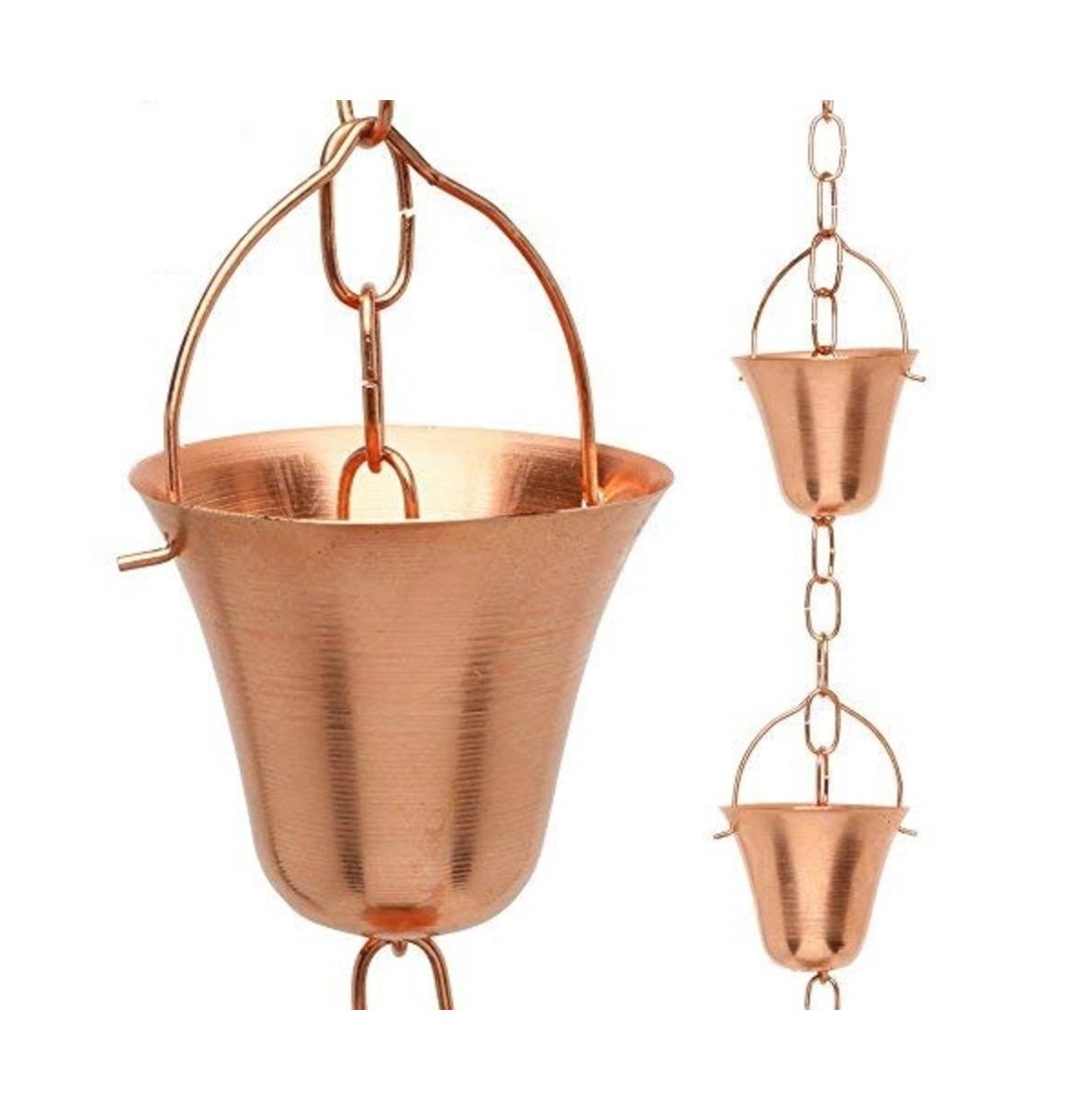 Copper Rain Chain with Bell Style Cups for Gutter Downspout Replacement - Copper